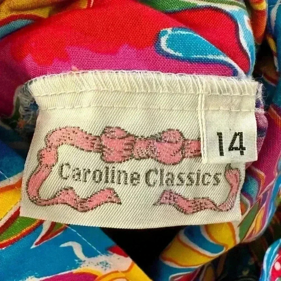 Vintage 90s CAROLINE CLASSICS GIRLS Dress SIZE 14 Bright Beach Floral Adult XS - Picture 9 of 9